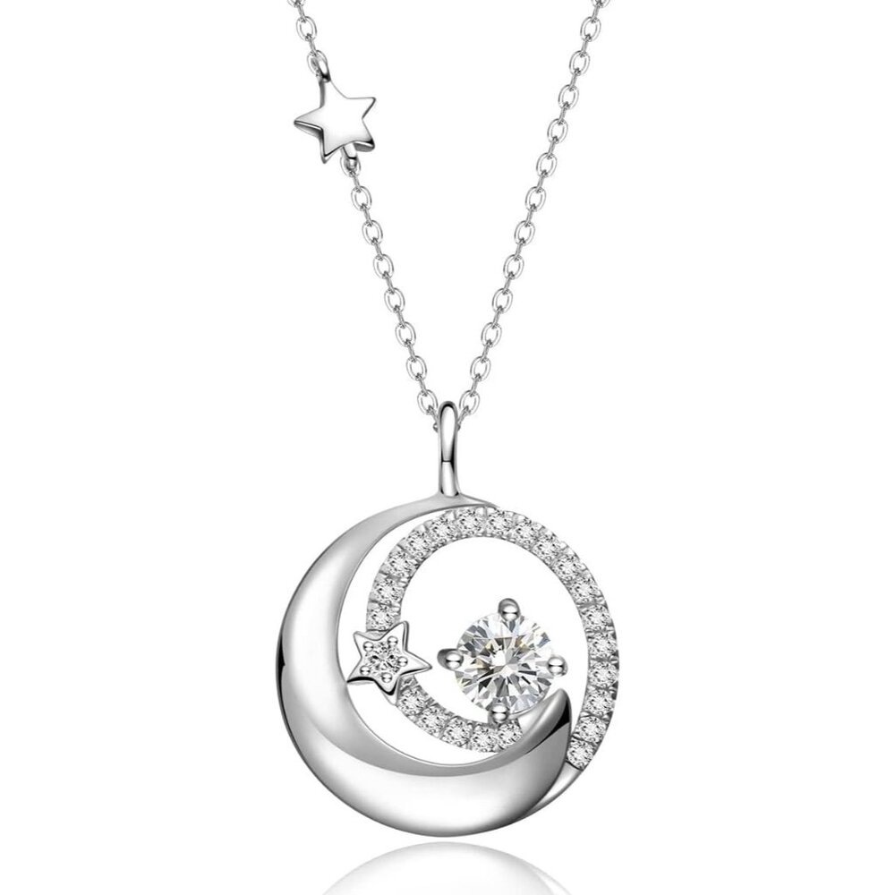 Women's Pendant Moon Star Silver Sterling Adjustable Chain Fine Necklaces